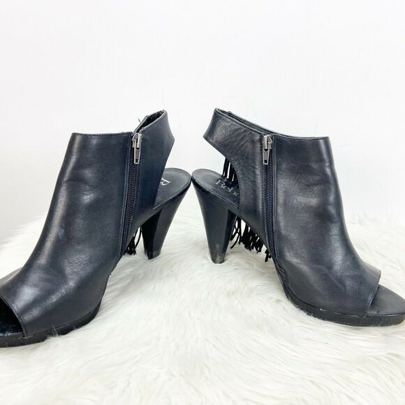 Reba 9 M Womens Black Leather Madame Fringe Ankle Booties - Picture 8 of 11